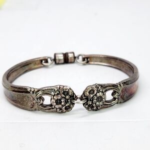 Vintage Spoon Bracelet Sterling Silver 925 SS Magnet Clasp Cuff Bangle Floral